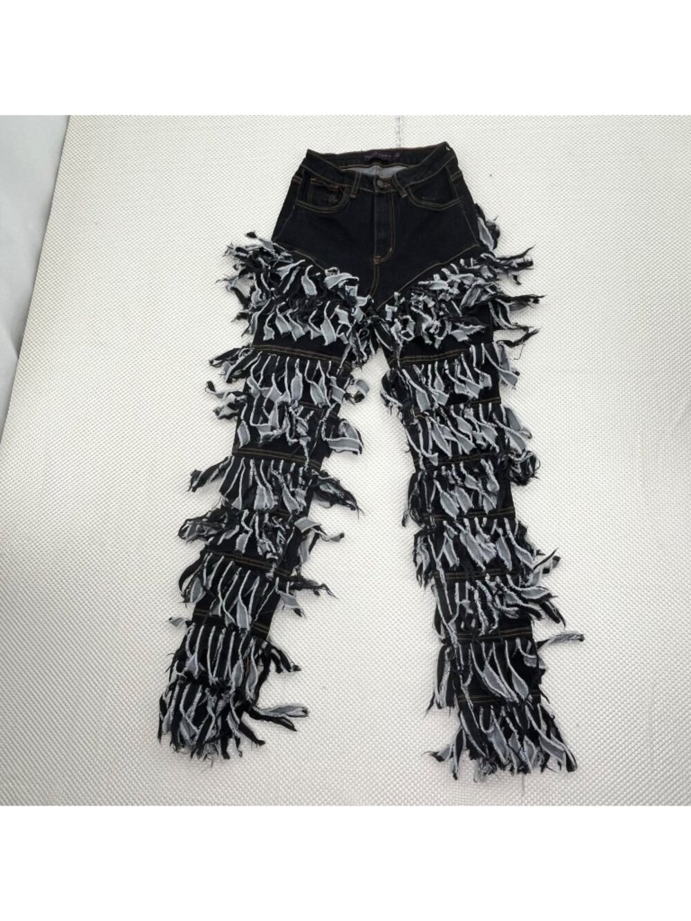 Purple Candy Fringe Embellished Black Denim Jeans Womens Small Statement Pants